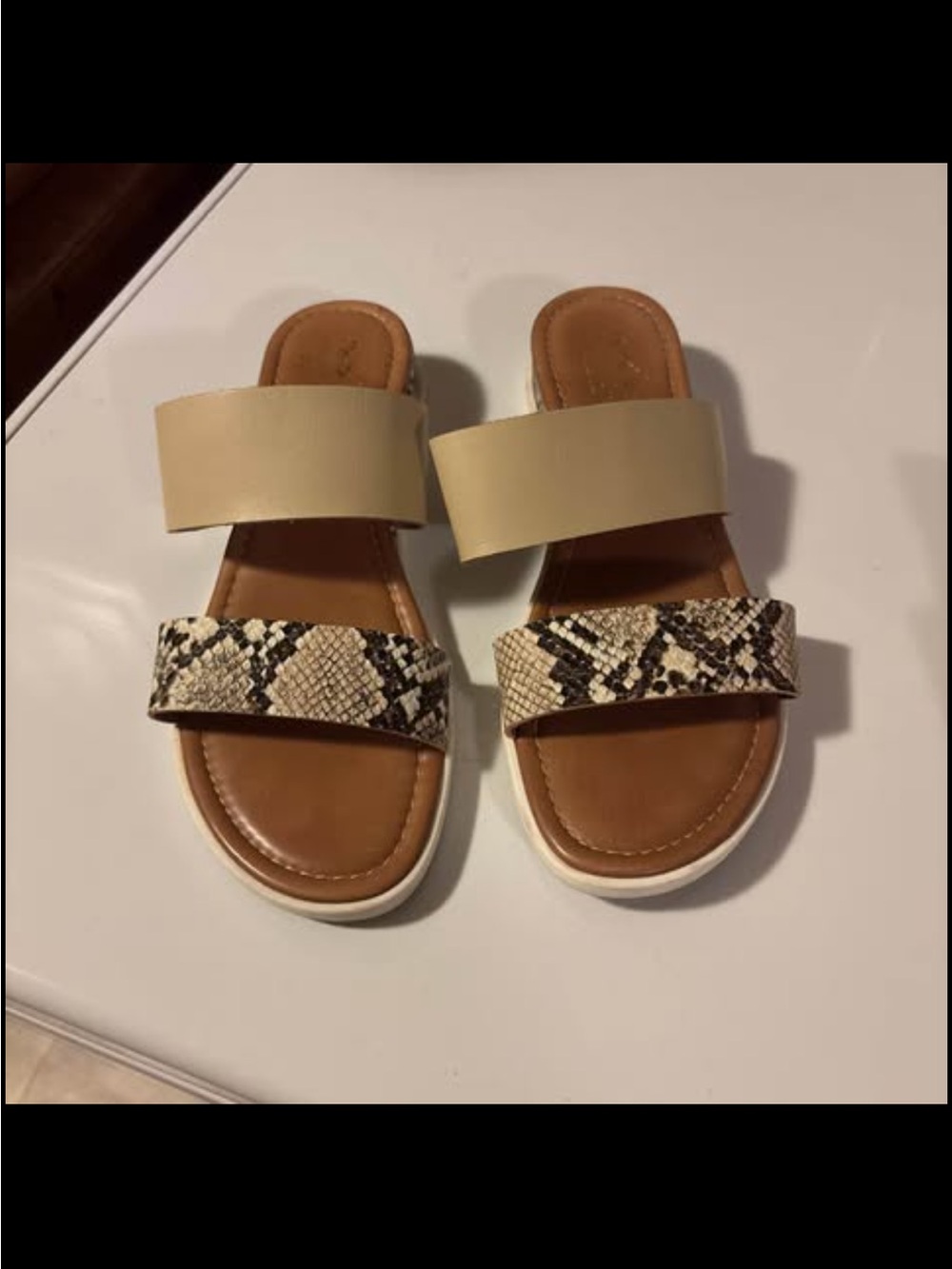 Coach and Four Beige Snakeskin-Accent Slide Sandals